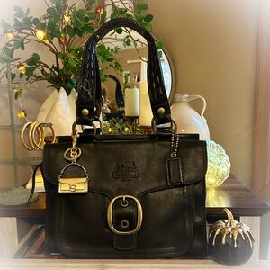 COACH Legacy BLEEKER Tattersall Black Leather Flap Satchel